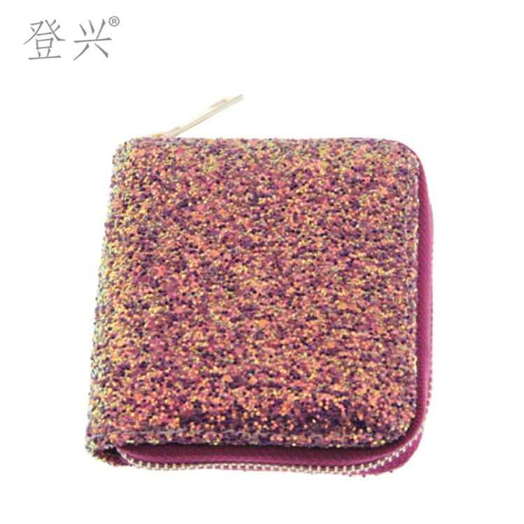 New Laser Fluorescent Diamond Sequins Women's Short PU Wallet, Student Children's Bag