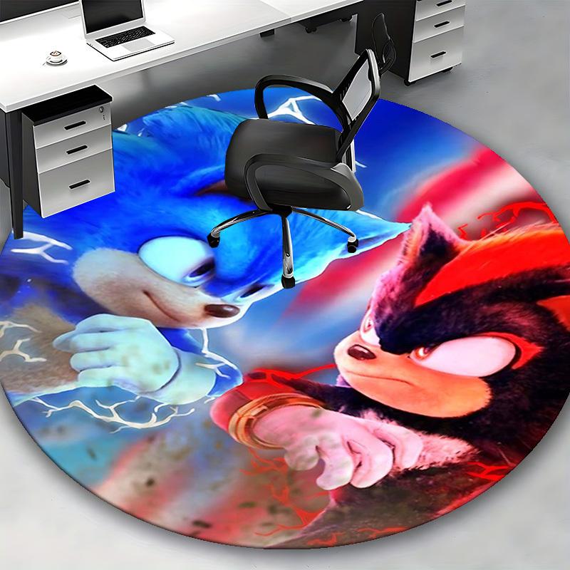 1pc Sonic the Hedgehog vs. Knuckles Anime Design Round Carpet - Office Chair Mat, Non-Slip Rug for Home Decor