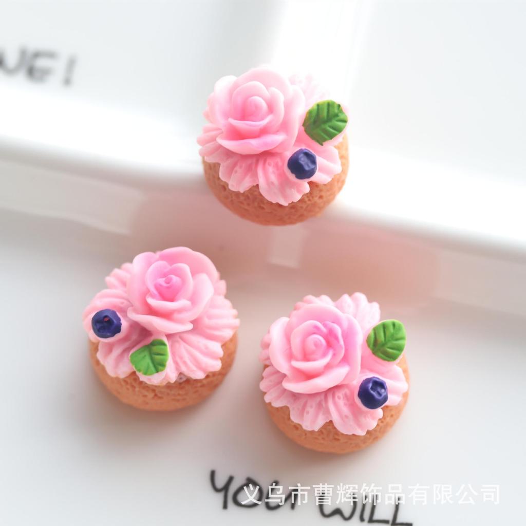 Realistic Rose Cake Food Play Cream Glue Mobile Phone Case Keychain Pendant Resin Jewelry Accessories