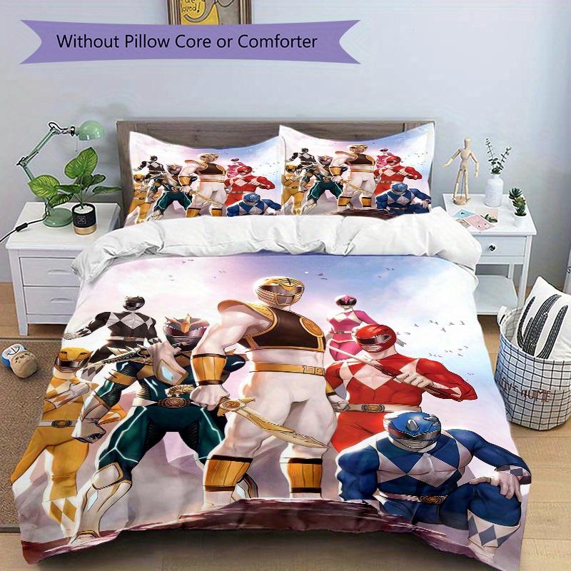3pcs Power Rangers Themed Quilt Cover Set (1 Quilt Cover + 2 Pillowcases Without Pillow Core), High-Definition Printing for Home and Dormitory.F064