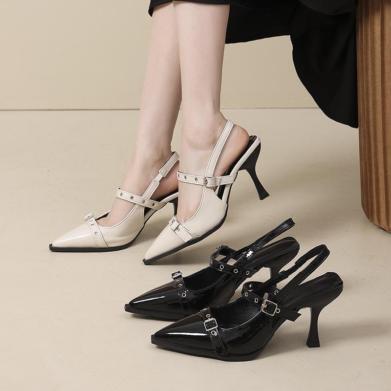 Skirt Retro High Mary Jane Shoes French Heel Single Shoes 2025 Summer with Pointed Toe Bag Head Empty Mixed with Sandals Women