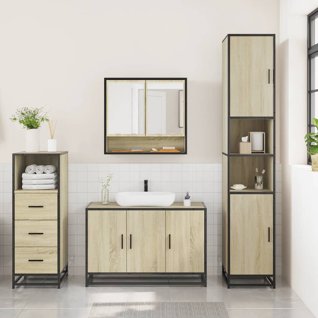 3 Piece Bathroom Furniture Set Sonoma Oak Particle Board