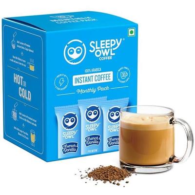 Кофе Sleepy Owl со вкусом французской ванили 100% арабика | 60 г - Упаковка 30 пакетиков по 2 г растворимого кофейного порошка | Удобно для путешествий