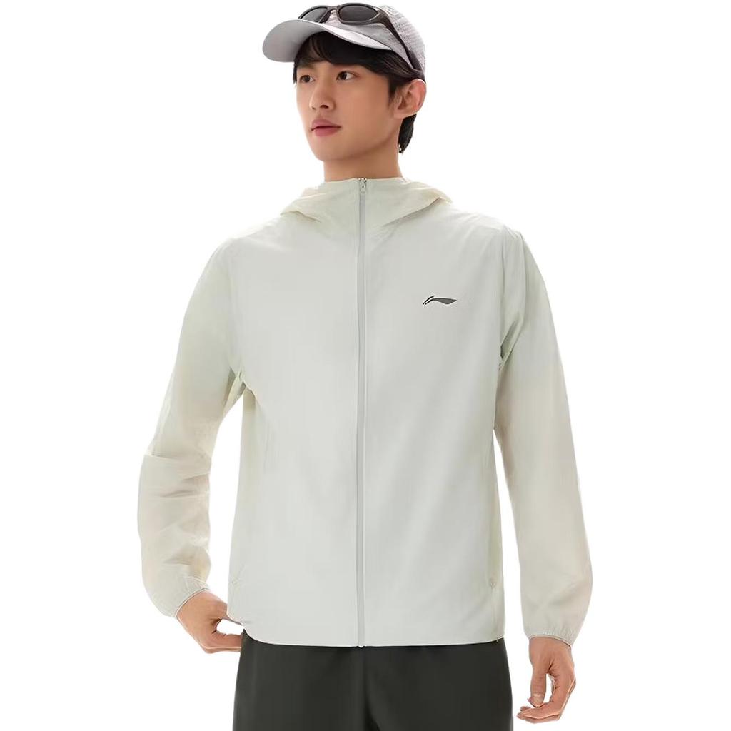 Li-Ning Однотонная ветровка с капюшоном на молнии, повседневная, универсальная, мужская верхняя одежда AFDW721-3