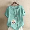 Women's Fashion Round Neck Short Sleeve T-shirt Casual Cotton Linen Graphic Shirt Leisure Loose Owl Prined Summer Blouse Tops