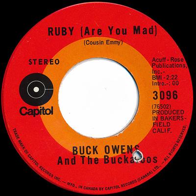 7-дюймовая пластинка BUCK OWENS & HIS BUCKAROOS - Ruby (Ты злишься) / Разбитое сердце Моу 3096 Capitol Records 1971 Канада Фолк Б/У