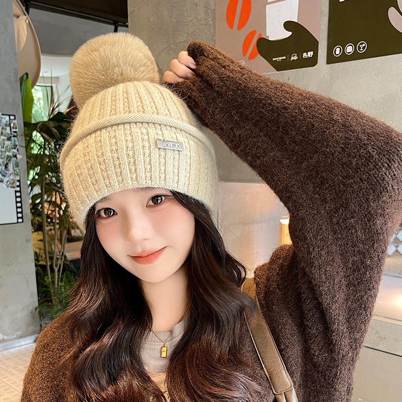 Autumn and winter warm wool hat women's fleece thickened cycling knitted cold hat fashionable versatile face small pullover hat
