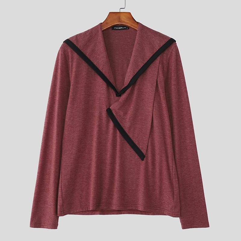 INCERUN Мужские футболки с нерегулярным вырезом, длинным рукавом, со вставками, повседневные, осенние, майки