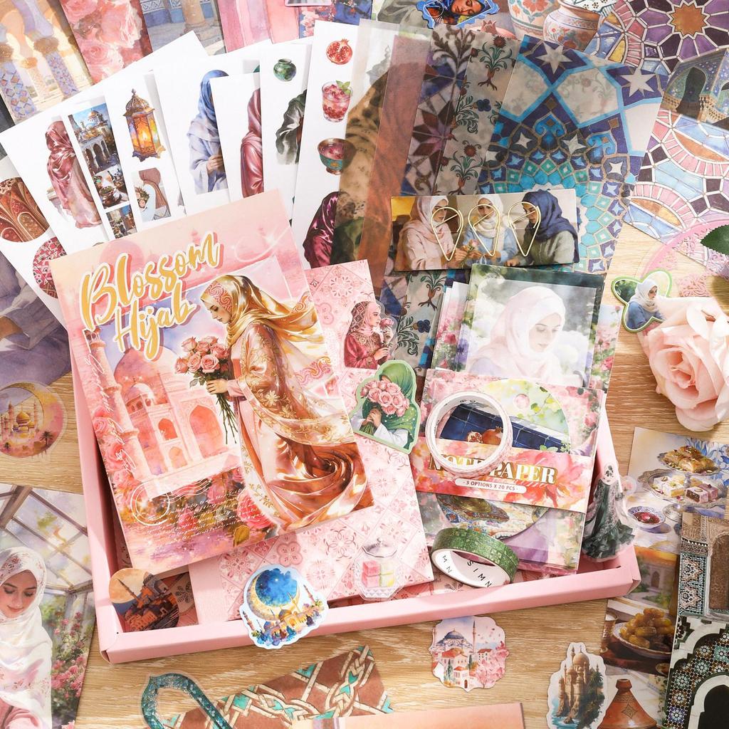 Xin Mo Warm Series: Large Capacity Journal & Oil Painting Style Collage Set with High Appearance Stickers
