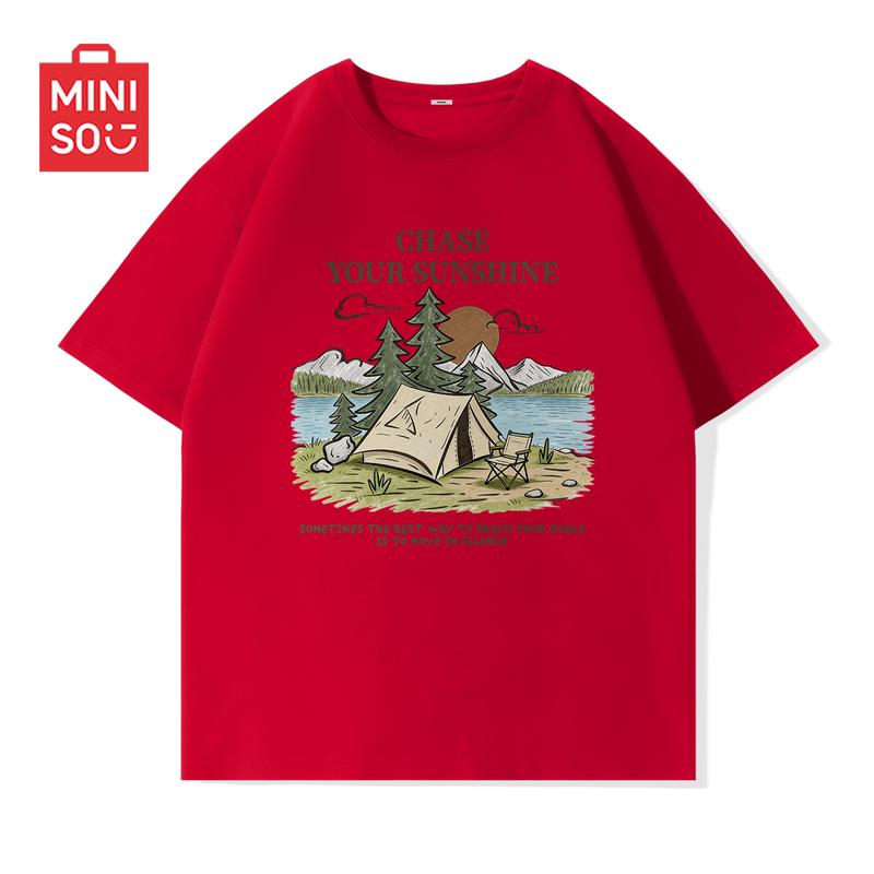 MINISO Мужская летняя свободная футболка с круглым вырезом