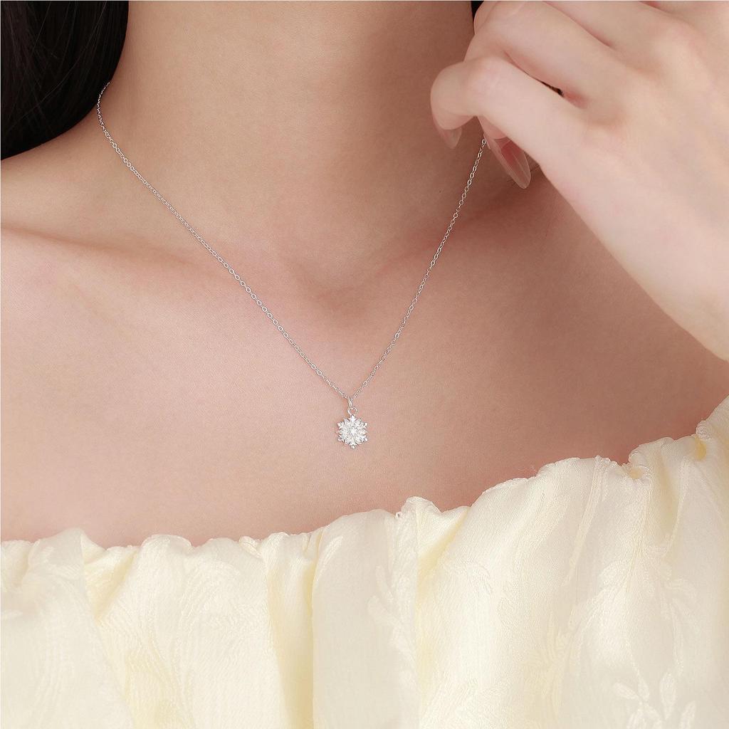 Ожерелье из стерлингового серебра с бриллиантом в виде снежинки - Высококлассная ключичная цепочка с кулоном нишевого дизайна, чокер
