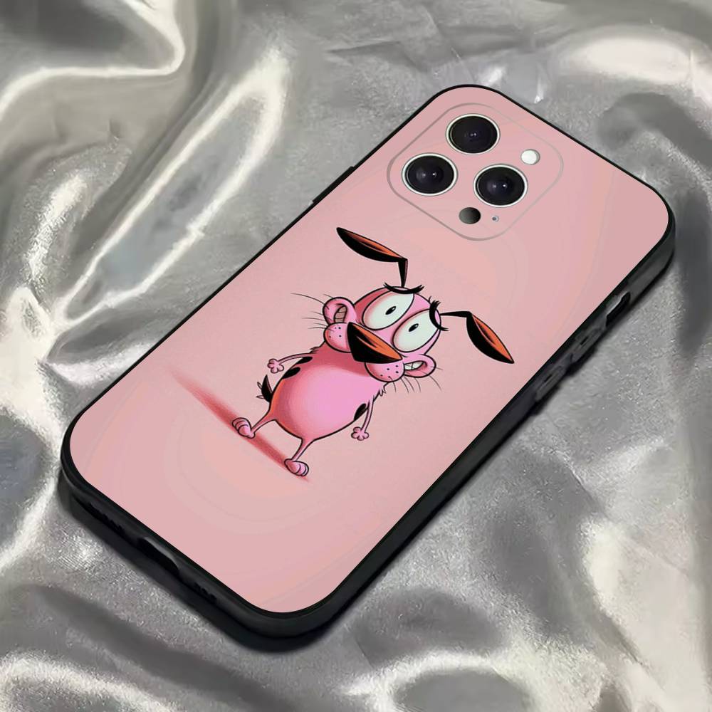 Чехол для телефона C-court the C-Cowardly Dog для iPhone 16,15,14,13,12,11,Pro,Max,Plus,X,XS,SE4,E,Mini, Мягкий черный чехол