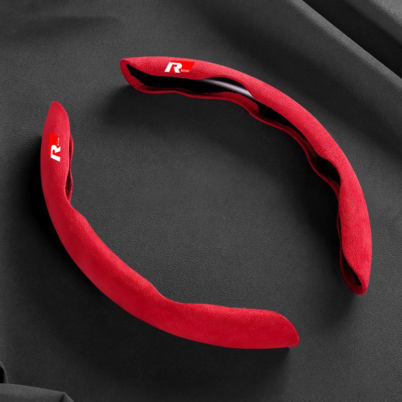 2pcs Car Suede Steering Wheel Cover Sweat-absorbin Non-Slip For VW Rline Tiguan Passat Auto Protector Decoration Accessories ZY2