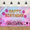 Balloons,Flowers,Stars Theme-Happy Birthday Backdrop Polyester for Photo Booth,Party Event,Indoor/Outdoor Celebrations