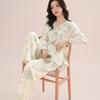 New women's cotton silk pajamas, breathable and loose double long set, lace lace loungewear, soft and comfortable