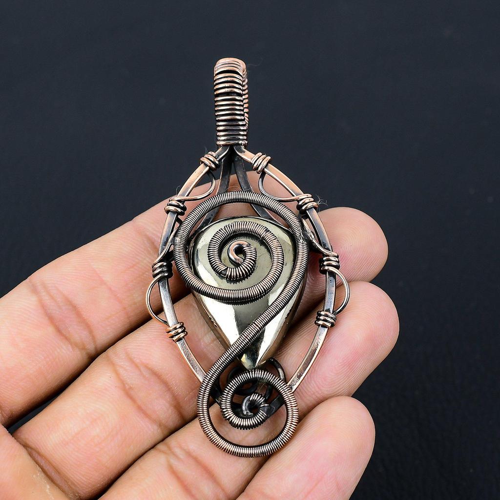 Золотой апачский пирит, драгоценный камень, чистая медная проволока, обернутая подвеской ручной работы, ювелирные изделия