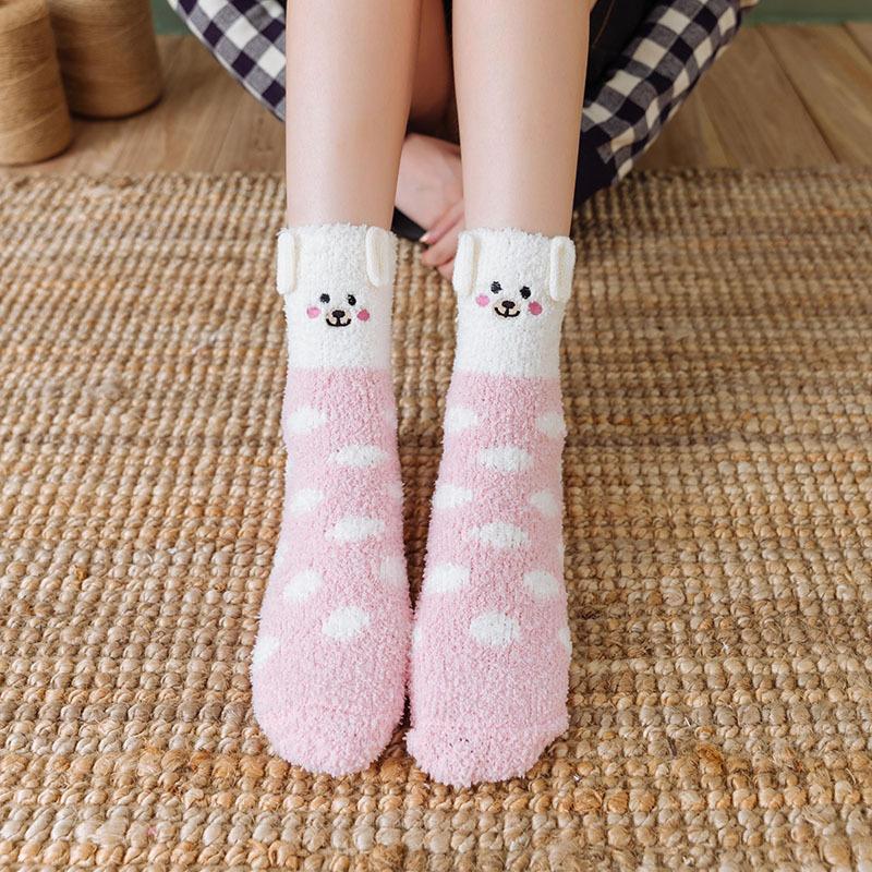 Пушистые Короткие Носки Женские Собака Кошка Панда Пушистые Зимние Женские Напольные Теплые Плюшевые Удобные Смешные Милые Каваи Носки-Тапочки для Сна Меховые