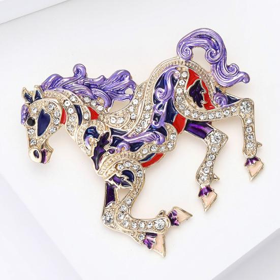 Colorful Horse Brooch Rhinestone Encrusted Alloy Horse Lapel Pin Animal Brooch Pin Outfit Accessory for Clothes Hats Bags Scarves