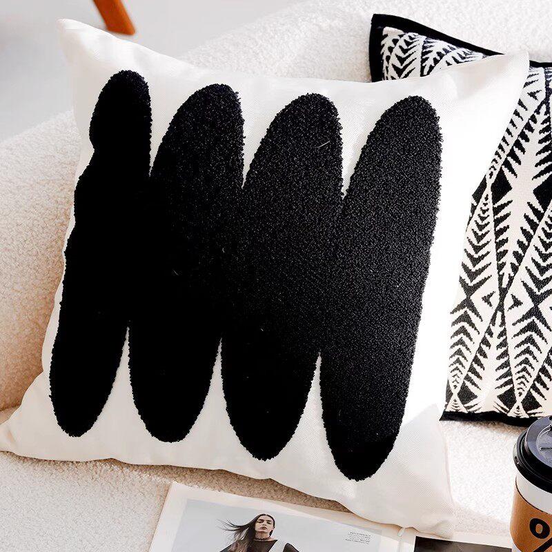 Neutral Black & White Home Vibes: Cozy Tufted Pillow Collection with Abstract, Checkerboard & Fun Pumpkin Accents