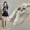 "Korean 2024 Spring Women's White Casual Platform Shoes, Thick-Soled Sneakers, Street Style Q017"
