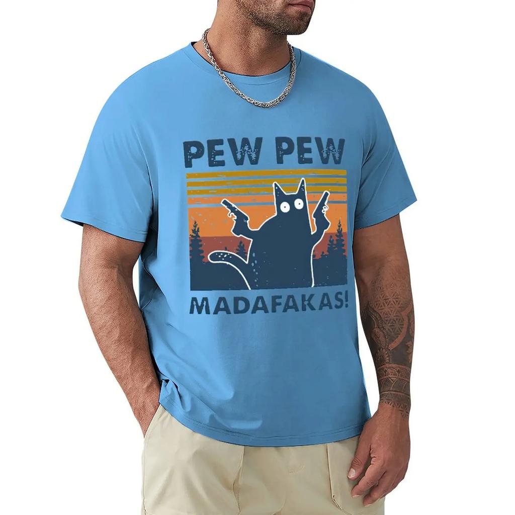 Футболка Cat Pew Pew Madafakas Vintage, футболка с коротким рукавом Harajuku, 100% хлопок, графика, футболка, топы
