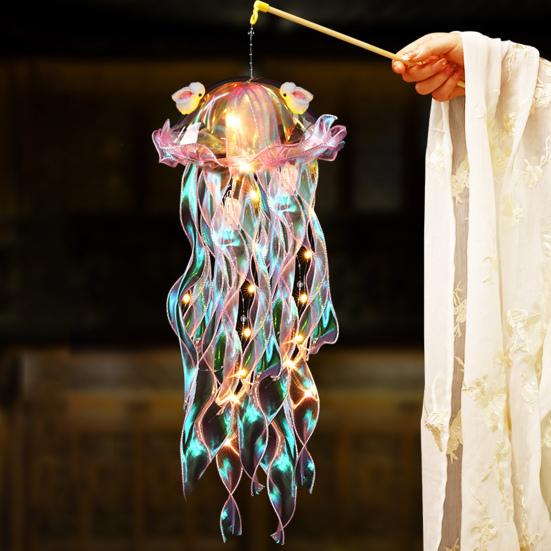 Colorful Jellyfish Lamp Portable Jellyfish Lantern with Handle LED Nightlight for Room Garden Porch
