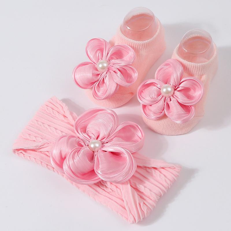 2 шт./набор Кружевной цветок Носки для девочки Повязка на голову Набор Детские Хлопковые Носки-лодочки Резинки для волос Новорожденный Сладкая Принцесса Аксессуары для волос