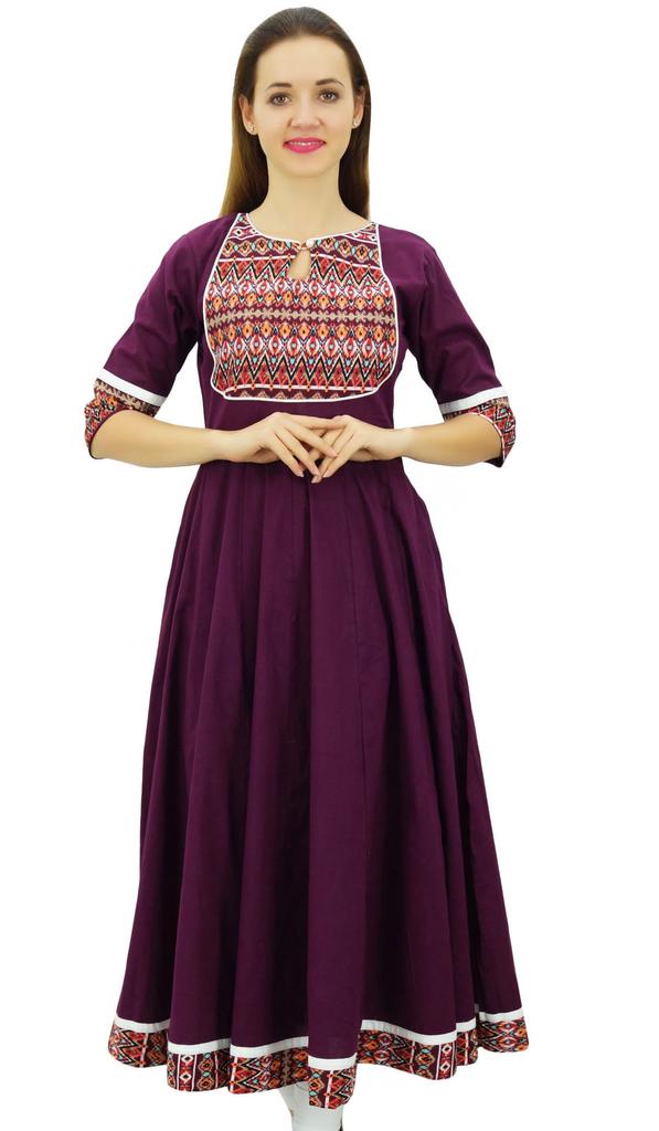 Phagun Женское дизайнерское однотонное хлопковое платье в этническом индийском стиле Анаркали Курта – 10