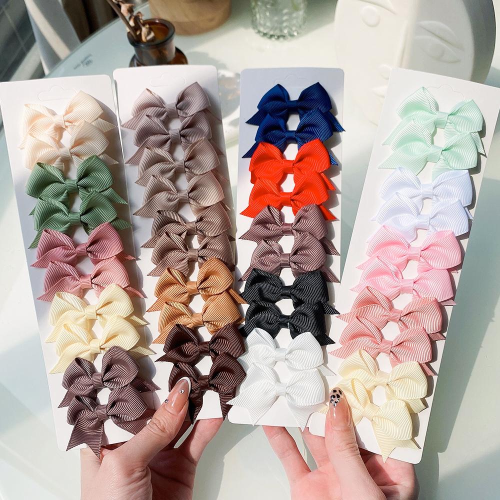 10Pcs/Set New Cute Solid Ribbon Bowknot Hair Clips for Baby Girls Handmade Bows Hairpin Barrettes Headwear Baby Hair Accessories