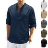Men's Spring Summer Casual Fashion Cotton Linen Solid Colour O-neck Long Sleeve