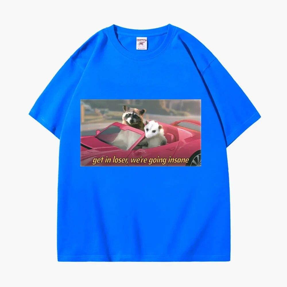 Повседневная футболка из 100% хлопка Get In Loser We're Going Insane, футболка с принтом енота и опоссума, женские футболки унисекс с короткими рукавами