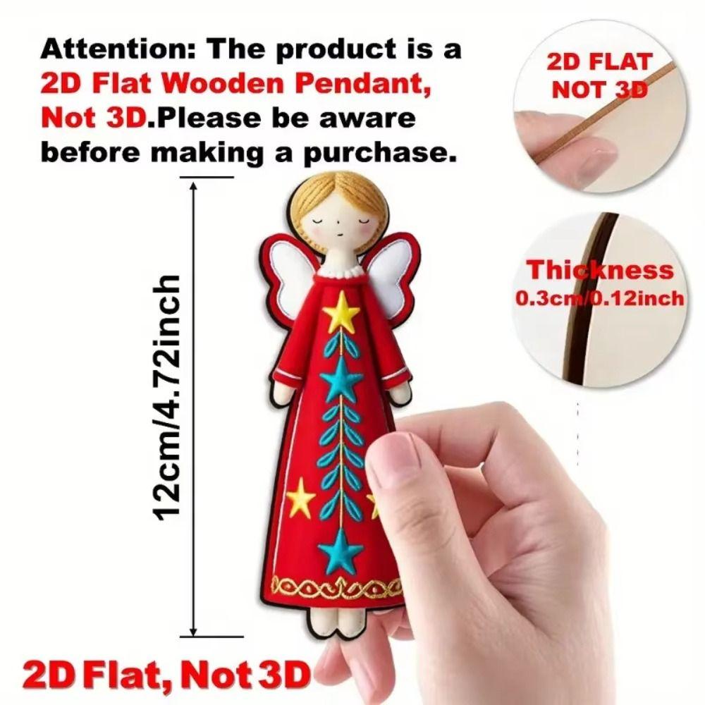 8Pcs New 2D Christmas Angel Pendant Flat Decorative Pendant Christmas Wooden Pendant Christmas Tree Top Decoration Home Ornament