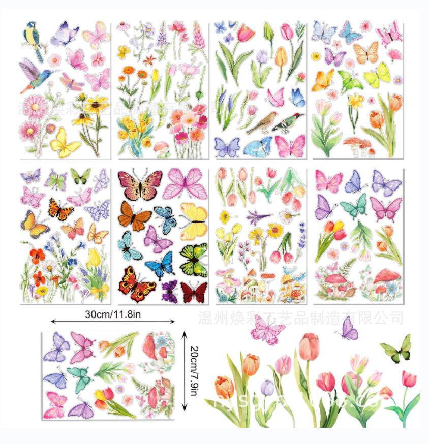 Съемные весенние и летние стеклянные оконные статические наклейки декоративные цветы настенные наклейки для домашнего магазина стеклянные витрины декор