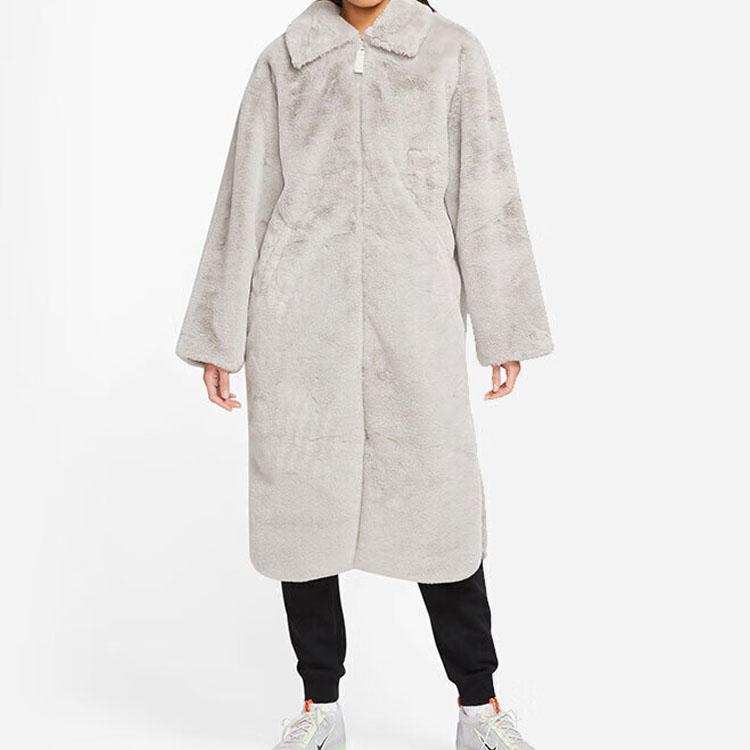 Nike Women Faux Fur Long Jacket (Asia Sizing) Light Bone Women Streetwear DQ6839-012