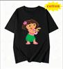 Dora The Explorer Cartoon Print Short Sleeve Loose Fit Pure Cotton Round Neck Tshirt Cute Unisex Top