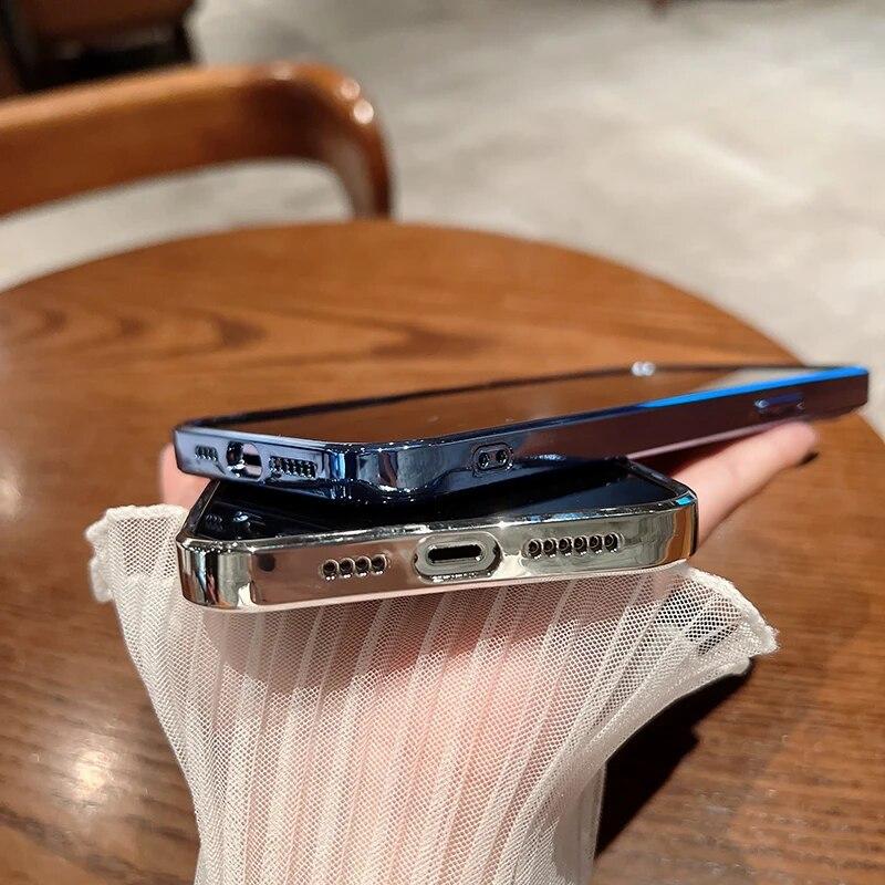 Роскошный квадратный прозрачный чехол для iPhone 14 Plus 13 11 12 Pro Max Mini XR X XS 7 8 SE2 с покрытием, противоударная защитная крышка для объектива