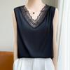 Летний женский шелковый жилет без рукавов с v-образным вырезом, футболка, сетчатые топы, свободные подтяжки