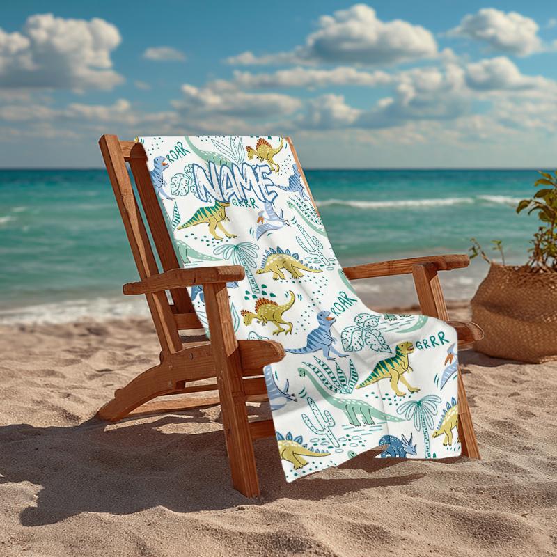 Custom Name Ultra-Soft Beach Towel with Dinosaur Theme,Ideal for Pool - Camping, Diving - Perfect Travel Essential, Vibrant Beach Towel.