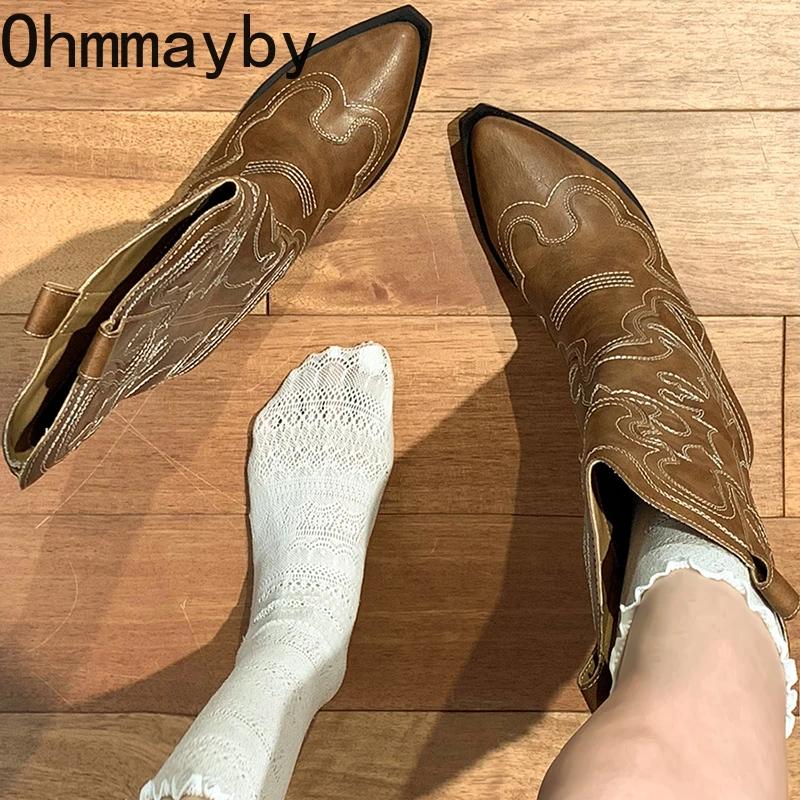Мода вышивка женские ковбойские сапоги в стиле вестерн модные длинные сапоги рыцаря с застежкой на квадратном каблуке осенне-зимняя обувь