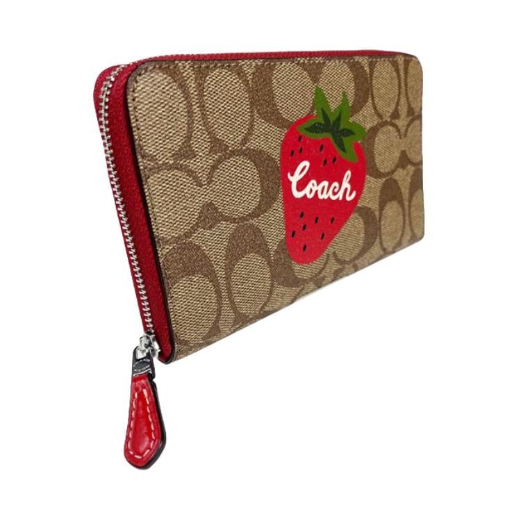 Новый кошелек-айди с молнией COACH, холст с кожаным кошельком для монет, кошелек средний, женский, эбони и красный CH529-SVRVB