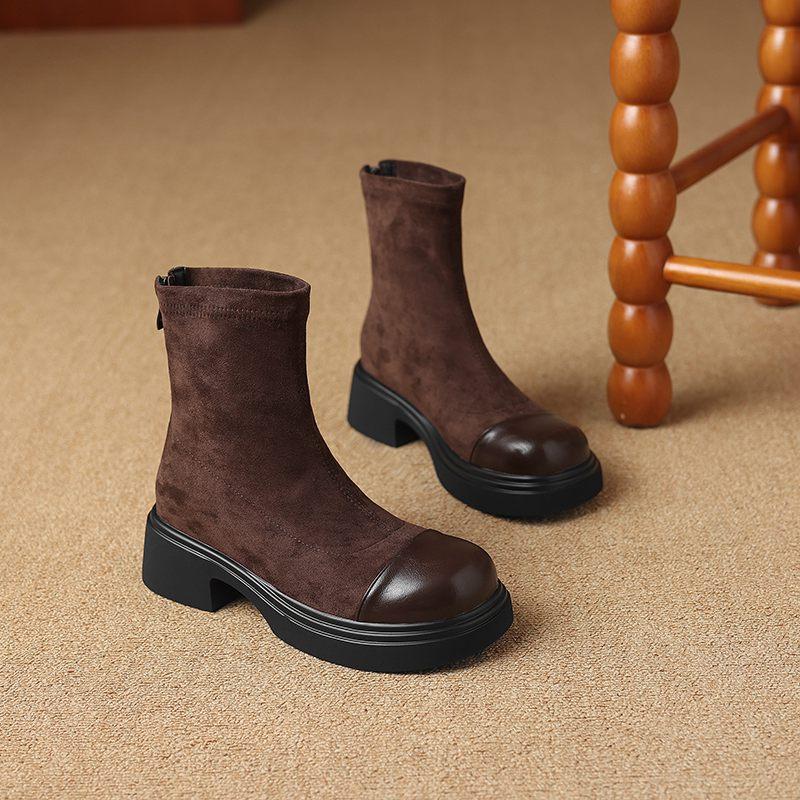 Krazing Pot Microfiber Autumn Winter Shoes Platform Super Size Motorcycle Boots Square Toe Keep Warm Zipper Size 44 Ankle Boots