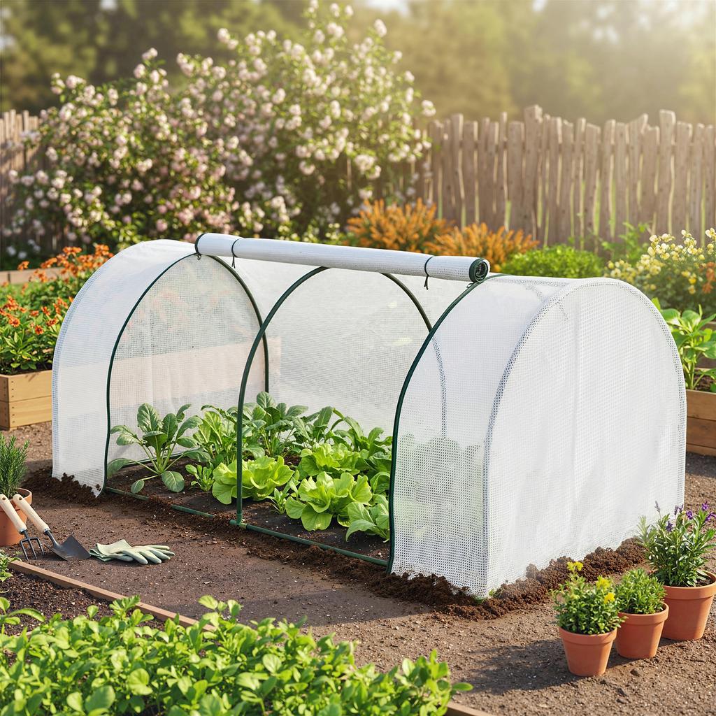 Greenhouse with PE Mesh Film, Winter-Proof Film Greenhouse Made of Steel, Hothouse, 200 x 100 x 80 cm, White