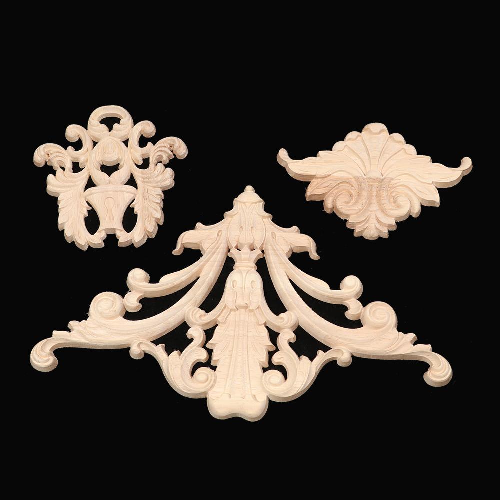 Furniture Parts Wooden Figurines Crafts Wood Carved Woodcarving Decorative Corner Appliques Frame