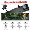 4K 2160P Ultra HD 3840*2160P Автомобильный видеорегистратор Камера WIFI Приложение 12-дюймовое зеркало заднего вида Видеорегистратор Видеорегистратор Двойная камера спереди и сзади