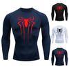 Men Fall Spring Top Skinny Sweat Absorption Elastic Spider Print Long Sleeve Soft Breathable Round Neck Compression Training Workout Exercise
