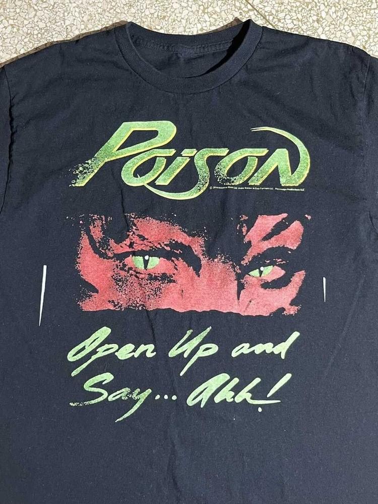 Vintage Poison Band Open Up And Say Ahh T-shirt Black Cotton Tee S-5XL BO1410 Unisex T-Shirt