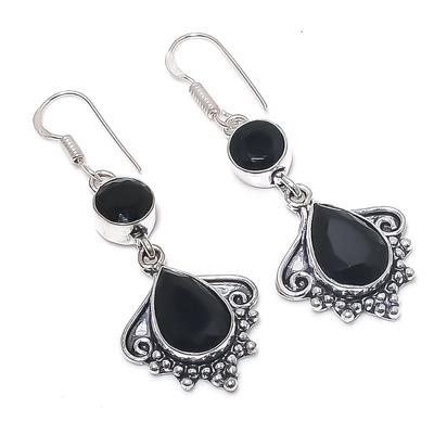 Серьга из стерлингового серебра 925 пробы с драгоценным камнем черной шпинели 2,17 дюйма