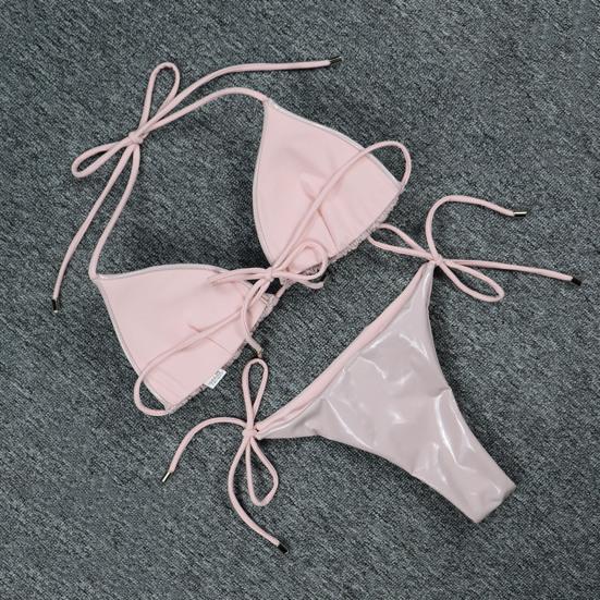 2 Pcs/Set Women Bikini Set Smooth Surface Reflective Padded Wire Free