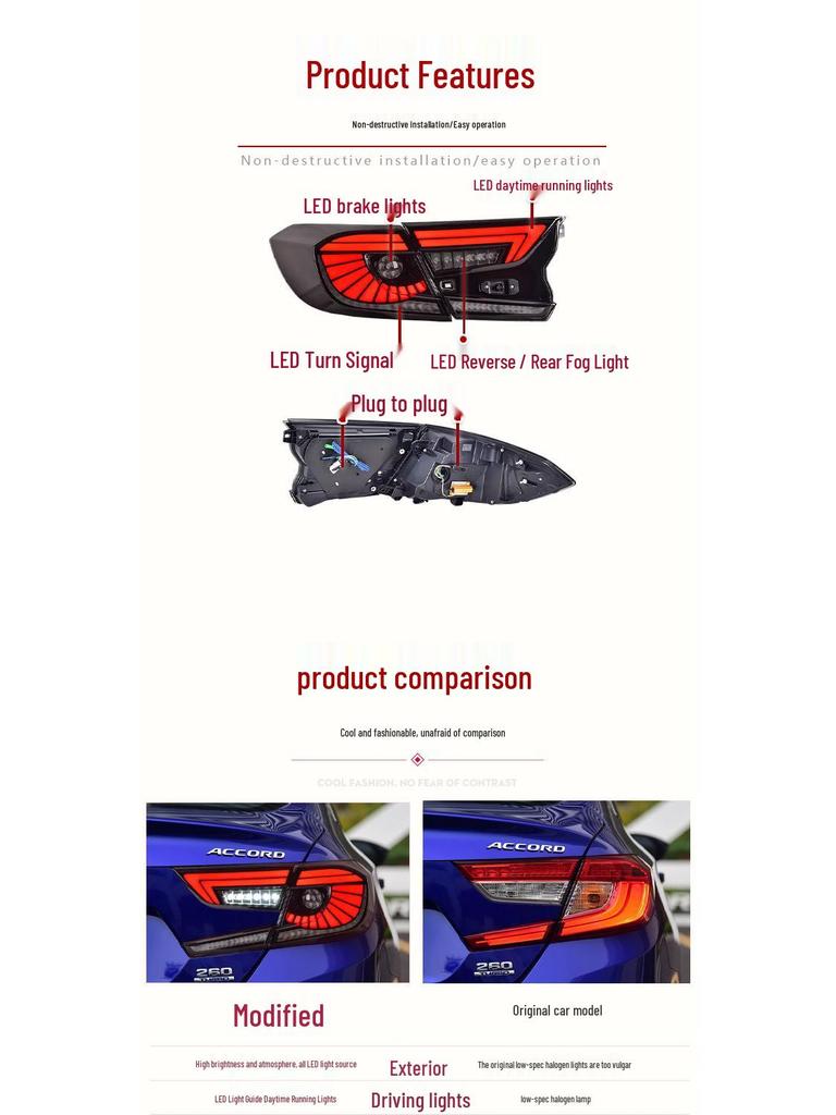 Светодиодная задняя фара Eagle Eye для Honda Accord 2018-2022 с динамическими поворотниками и дневными ходовыми огнями