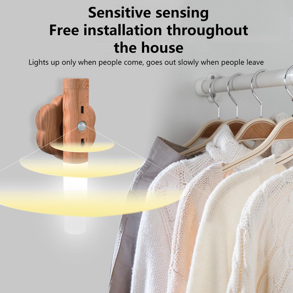 LED USB Wireless Wood Night Light Motion Sensor Wall Lamp Stair Light Corridor Light Home Bedroom Table Lamp Bedside Lighting